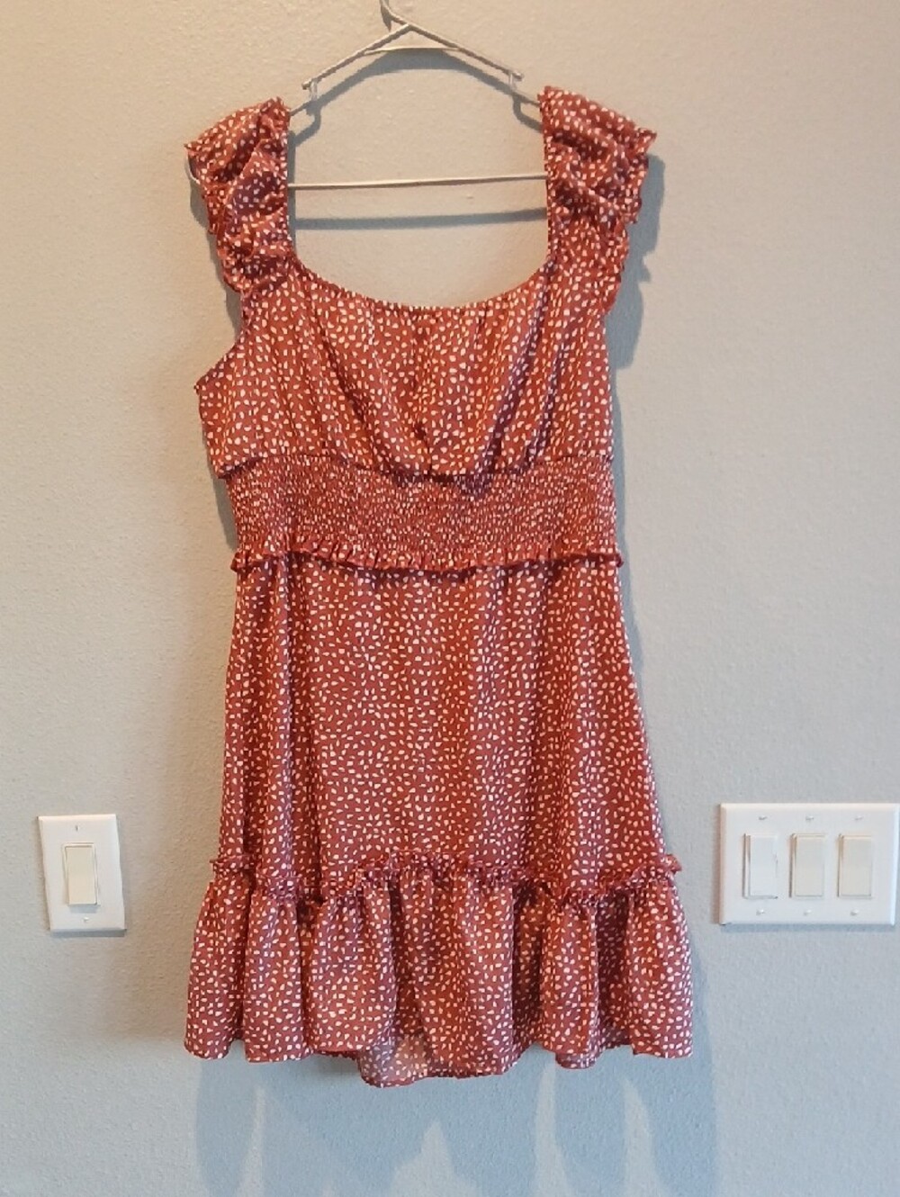Xl Rust Red Printed Ruffle Sundress Summer Boho Cottagecore - Picture 3 of 5